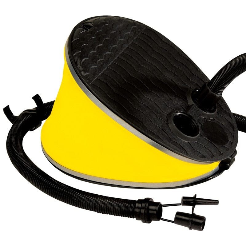 Wow Sports Air Pump, For Use with Small Inflatables, Manual Foot Pump, Yellow and Black, Plastic, 2 Valve Adapters – 13-4040