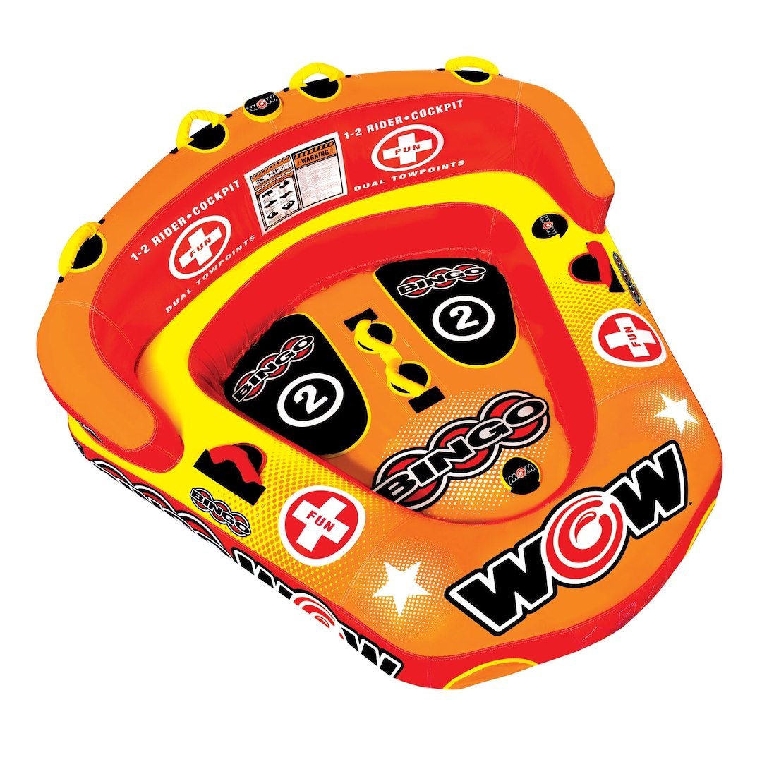 Wow Sports Towable Tube, Bingo, 1 to 2 Riders/ 340 Pound Load Capacity, 69 Inch Length X 68 Inch Width, Multi-Color – 14-1060