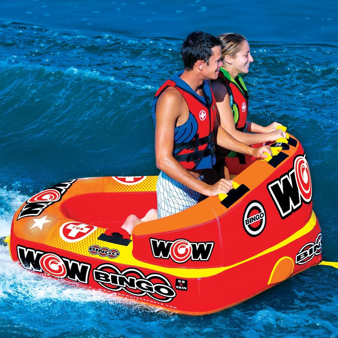 Wow Sports Towable Tube, Bingo, 1 to 2 Riders/ 340 Pound Load Capacity, 69 Inch Length X 68 Inch Width, Multi-Color – 14-1060
