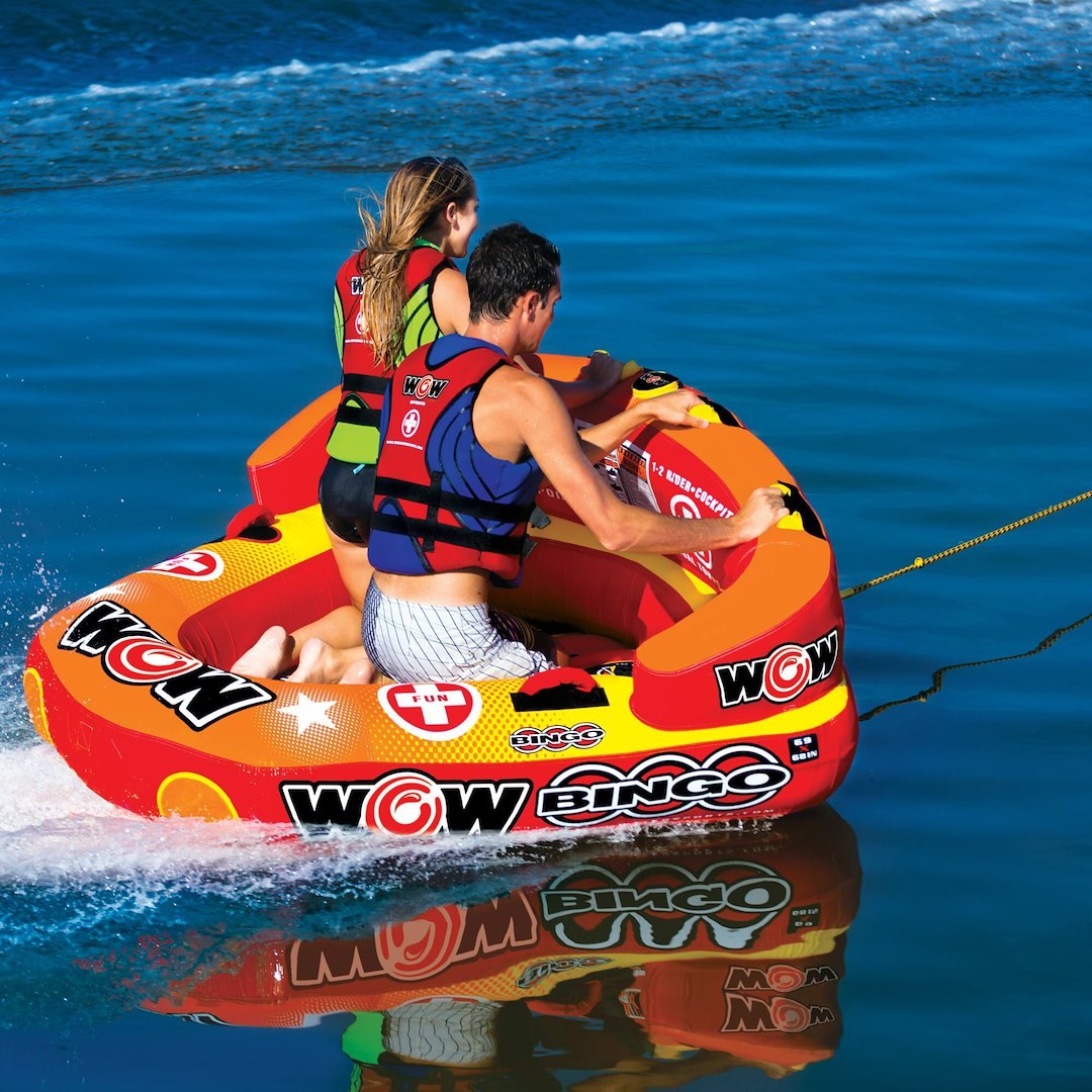 Wow Sports Towable Tube, Bingo, 1 to 2 Riders/ 340 Pound Load Capacity, 69 Inch Length X 68 Inch Width, Multi-Color – 14-1060