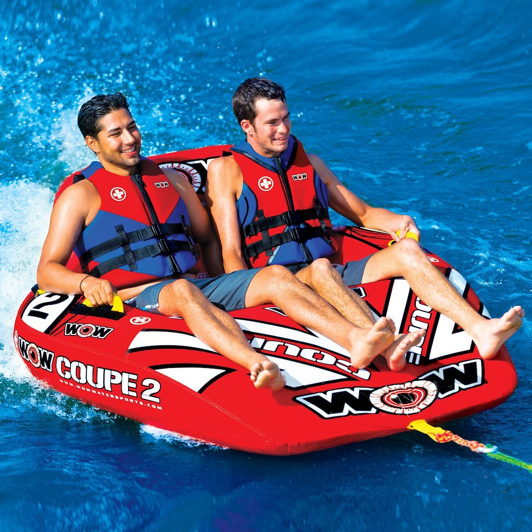 Wow Sports Towable Tube, Coupe, 1 to 2 Riders/ 340 Pound Load Capacity, 60 Inch Length X 58 Inch Width X 26 Inch Height, Red – 15-1030