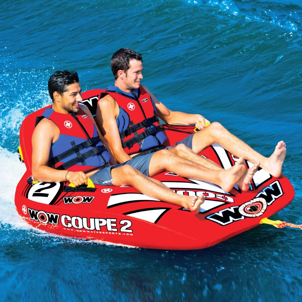 Wow Sports Towable Tube, Coupe, 1 to 2 Riders/ 340 Pound Load Capacity, 60 Inch Length X 58 Inch Width X 26 Inch Height, Red – 15-1030