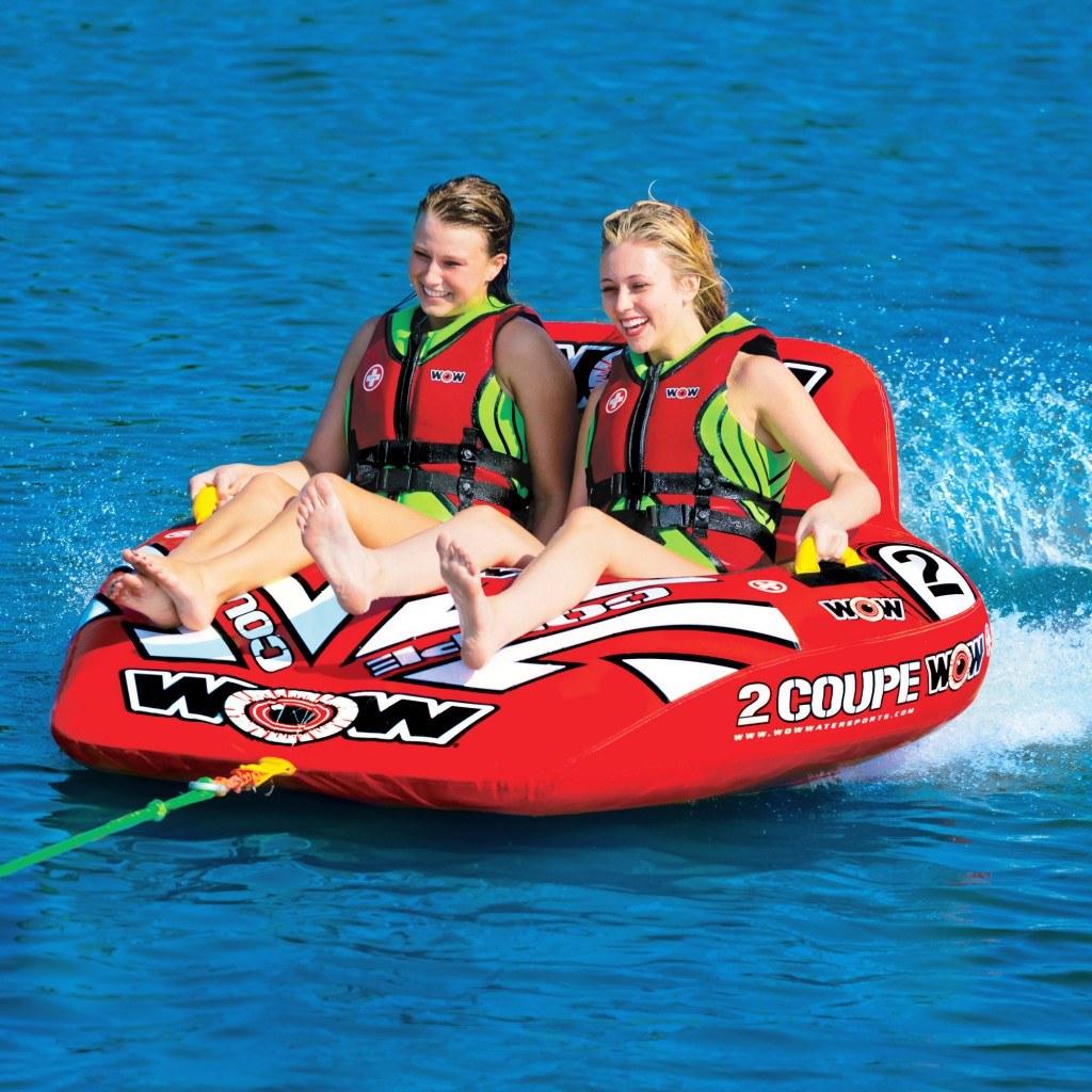 Wow Sports Towable Tube, Coupe, 1 to 2 Riders/ 340 Pound Load Capacity, 60 Inch Length X 58 Inch Width X 26 Inch Height, Red – 15-1030
