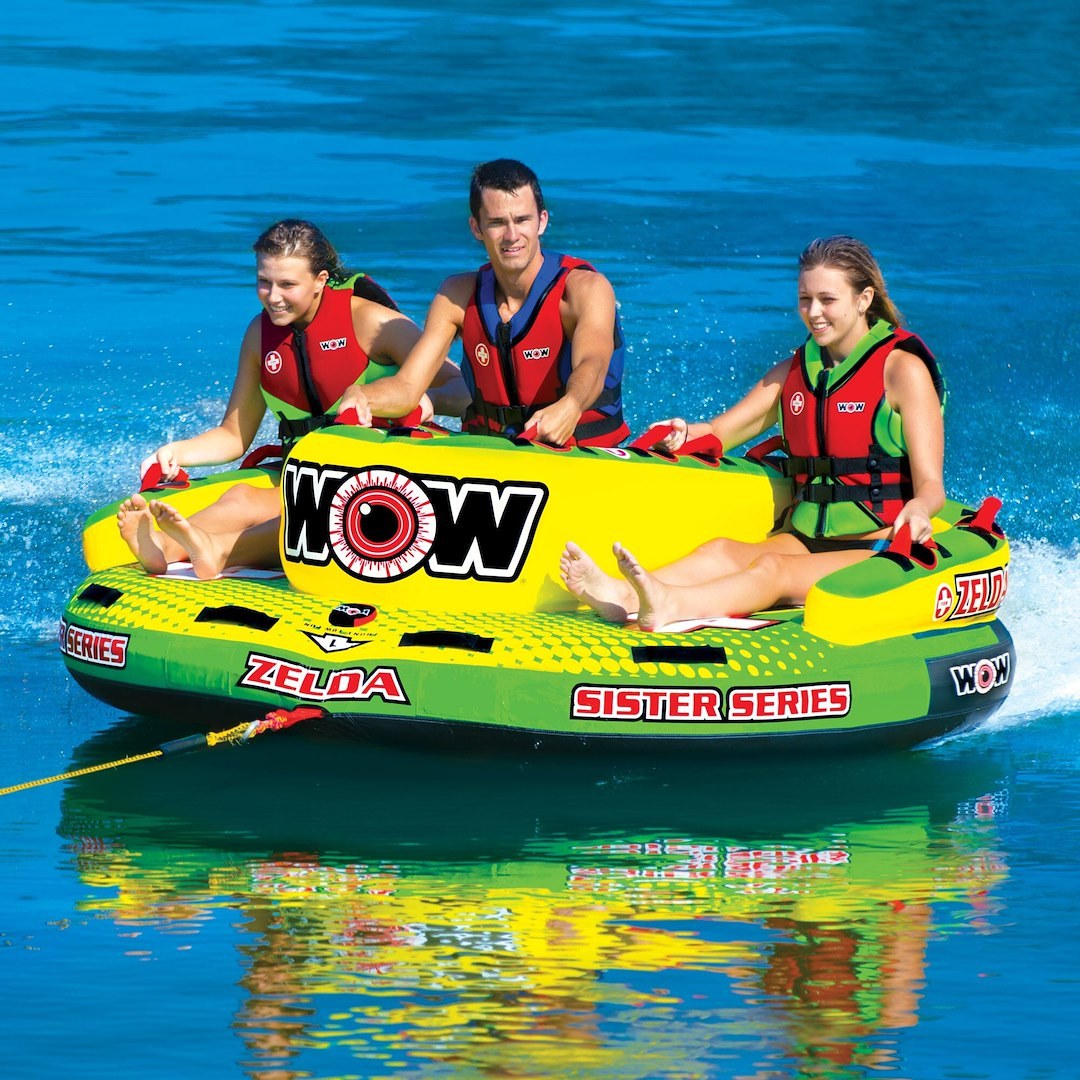 Wow Sports Towable Tube, Zelda Sister Series, 1 to 3 Riders/ 510 Pound Load Capacity, 82 Inch Length X 71 Inch Width X 26 Inch Height – 15-1070