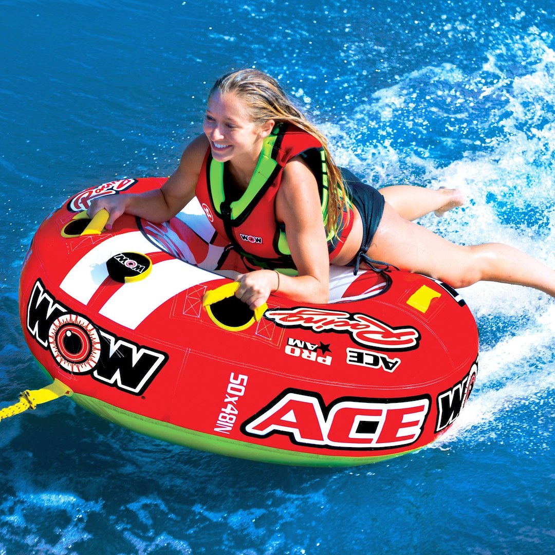 Wow Sports Towable Tube, Ace Racing, 1 Rider Capacity, 50 Inch Length X 48 Inch Width, Multi-Color – 15-1120