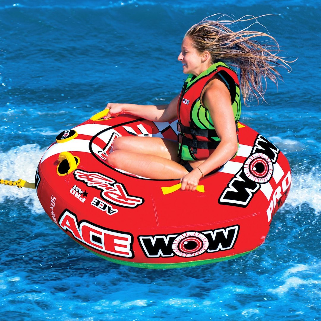 Wow Sports Towable Tube, Ace Racing, 1 Rider Capacity, 50 Inch Length X 48 Inch Width, Multi-Color – 15-1120
