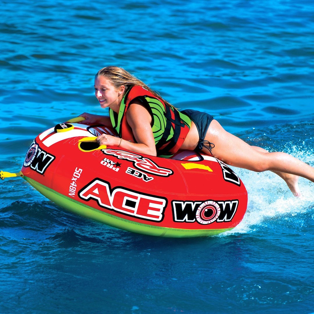 Wow Sports Towable Tube, Ace Racing, 1 Rider Capacity, 50 Inch Length X 48 Inch Width, Multi-Color – 15-1120