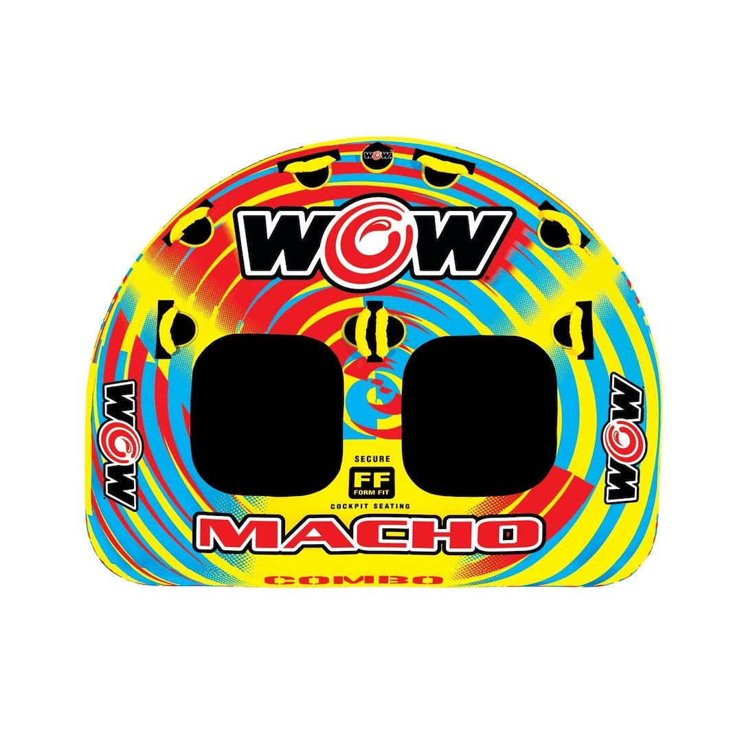 Wow Sports Towable Tube, Macho Combo Series, 1 to 2 Riders/ 340 Pound Load Capacity, 74 Inch Length X 62 Inch Width, Multi-Color – 16-1010