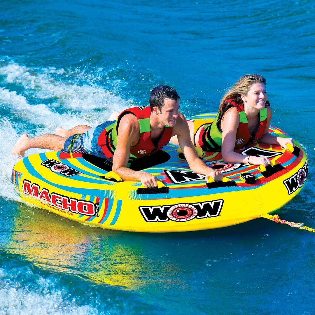 Wow Sports Towable Tube, Macho Combo Series, 1 to 2 Riders/ 340 Pound Load Capacity, 74 Inch Length X 62 Inch Width, Multi-Color – 16-1010