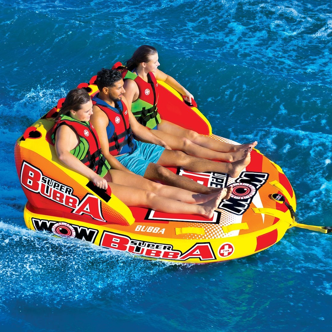 Wow Sports Towable Tube, Super Bubba, 1 to 3 Riders/ 510 Pound Load Capacity, Multi-Color – 17-1060