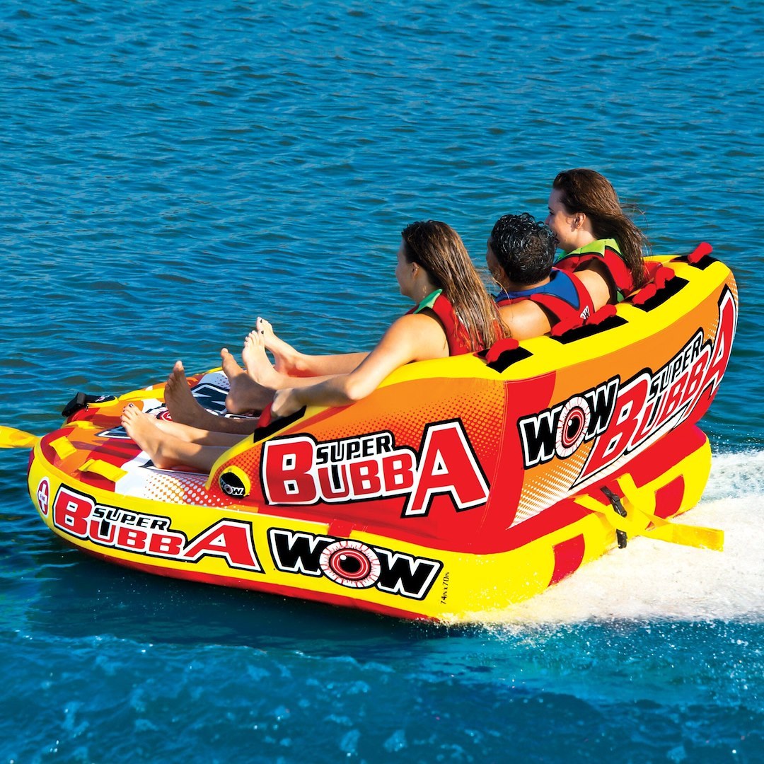 Wow Sports Towable Tube, Super Bubba, 1 to 3 Riders/ 510 Pound Load Capacity, Multi-Color – 17-1060