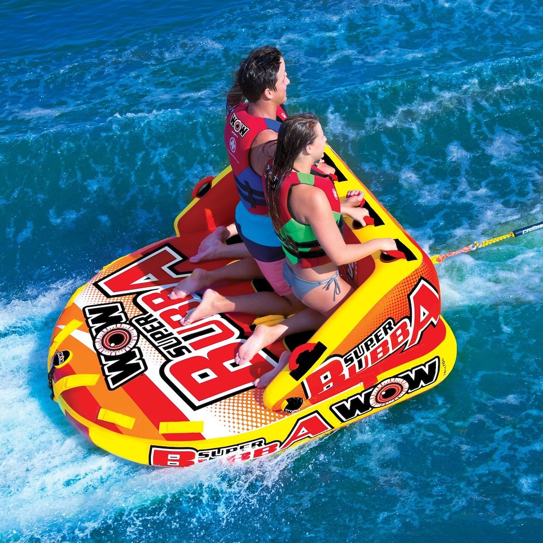 Wow Sports Towable Tube, Super Bubba, 1 to 3 Riders/ 510 Pound Load Capacity, Multi-Color – 17-1060
