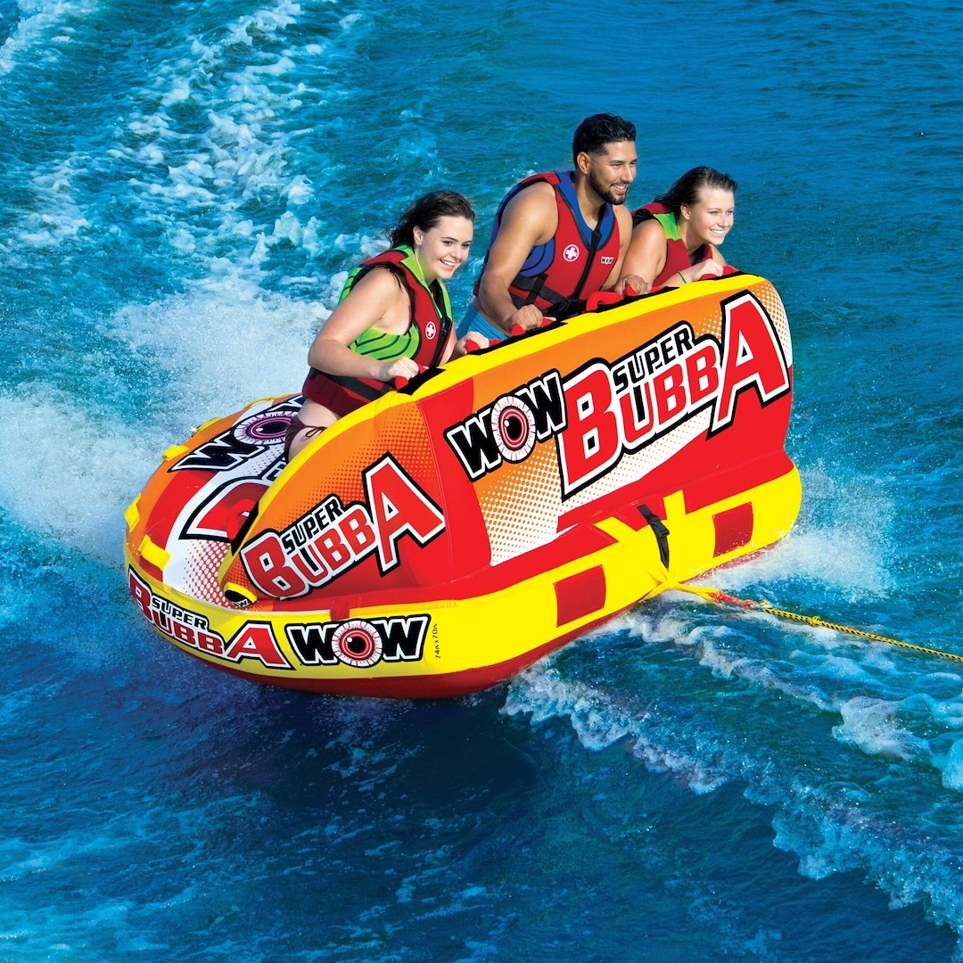 Wow Sports Towable Tube, Super Bubba, 1 to 3 Riders/ 510 Pound Load Capacity, Multi-Color – 17-1060