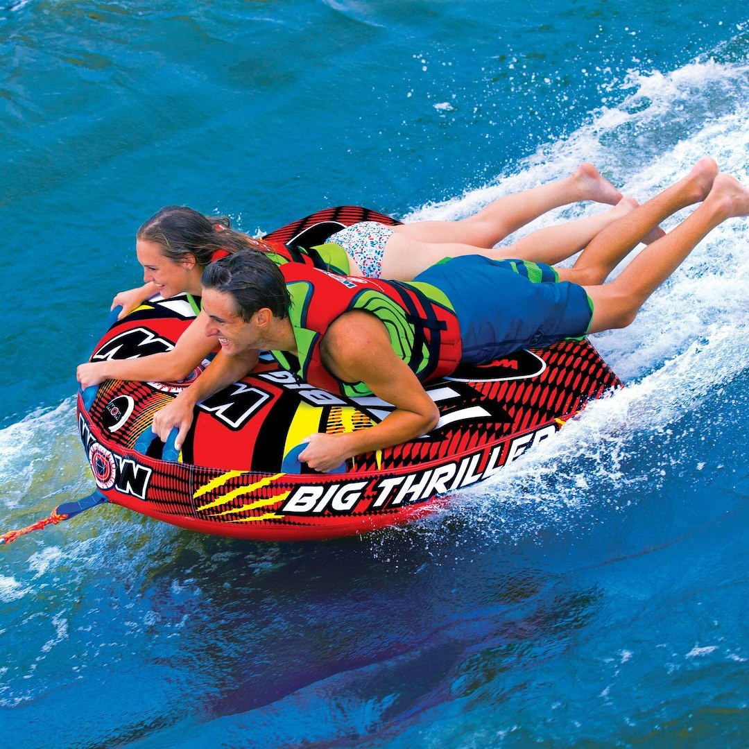 Wow Sports Towable Tube, Big Thriller, 1 to 2 Riders Capacity, 60 Inch Length X 56 Inch Width, Multi-Color – 18-1010