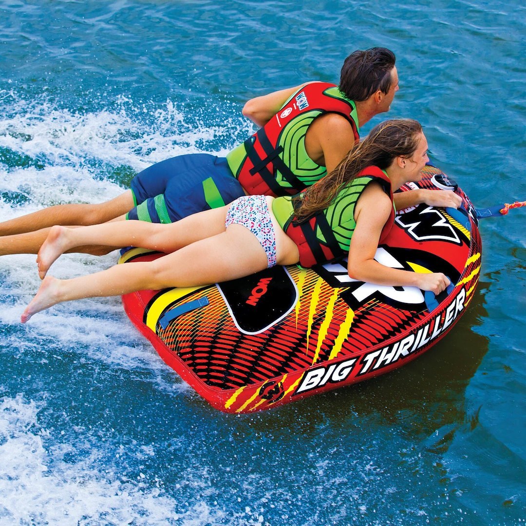 Wow Sports Towable Tube, Big Thriller, 1 to 2 Riders Capacity, 60 Inch Length X 56 Inch Width, Multi-Color – 18-1010
