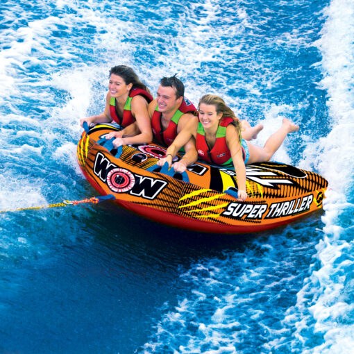Wow Sports Towable Tube, Super Thriller, 1 to 3 Riders Capacity, 75 Inch Length X 62 Inch Width, Multi-Color – 18-1020
