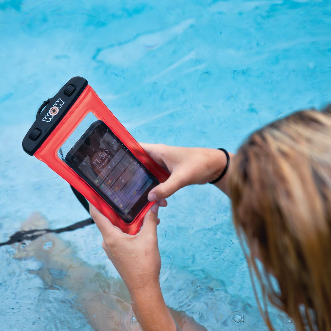 Wow Sports Waterproof Pouch, H2O Proof, 4 Inch X 8 Inch, Red, Use to Hold Smart Phone, With Lanyard – 18-5000R