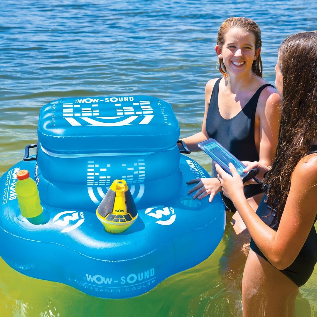 Wow Sports Beverage Cooler Float, 30 Can Capacity, Blue and White, PVC, With 4 Cup Holders and Special Speaker Holder – 19-2030