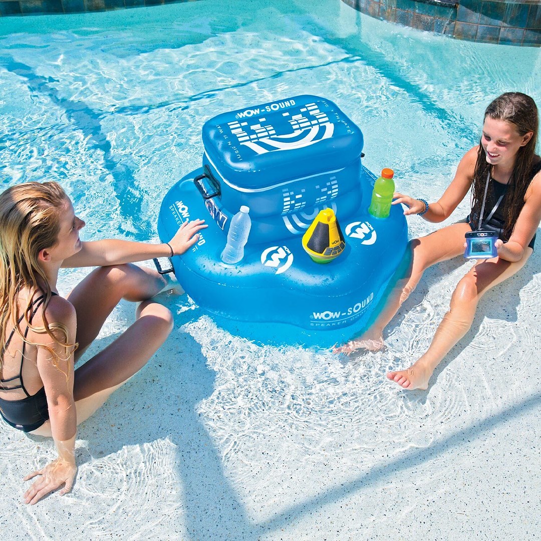 Wow Sports Beverage Cooler Float, 30 Can Capacity, Blue and White, PVC, With 4 Cup Holders and Special Speaker Holder – 19-2030