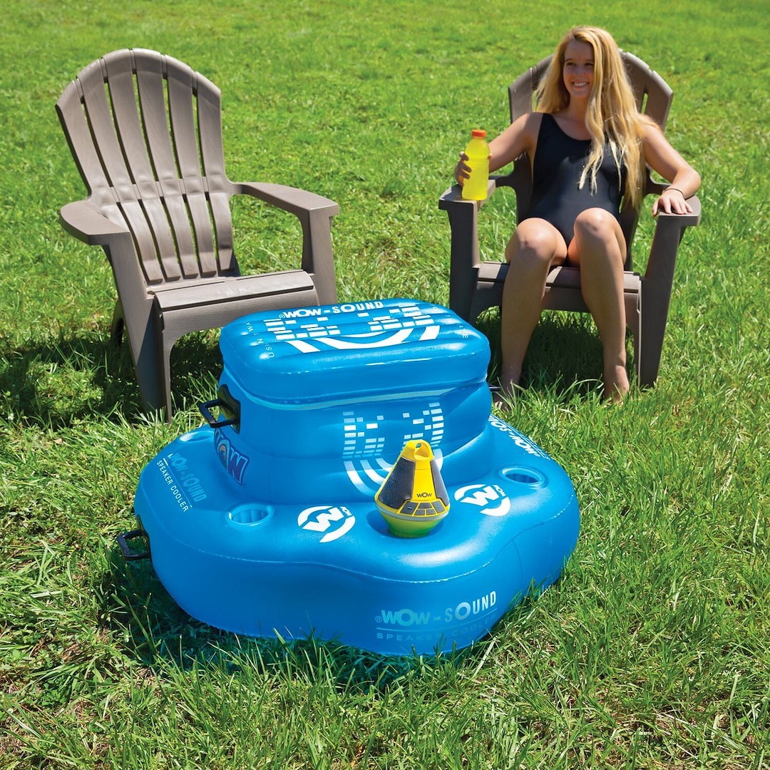 Wow Sports Beverage Cooler Float, 30 Can Capacity, Blue and White, PVC, With 4 Cup Holders and Special Speaker Holder – 19-2030