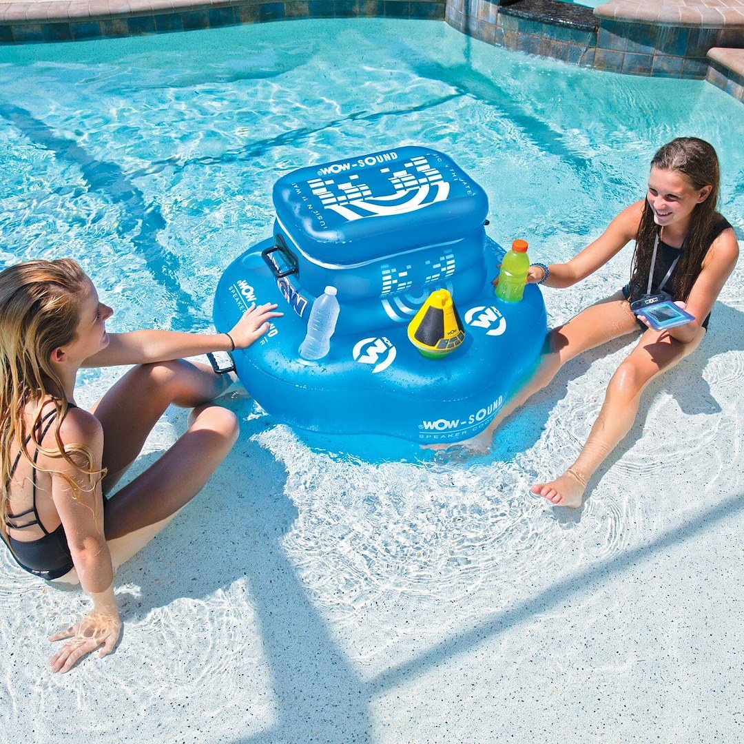 Wow Sports Beverage Cooler Float, 30 Can Capacity, Blue and White, PVC, With 4 Cup Holders and Special Speaker Holder – 19-2030