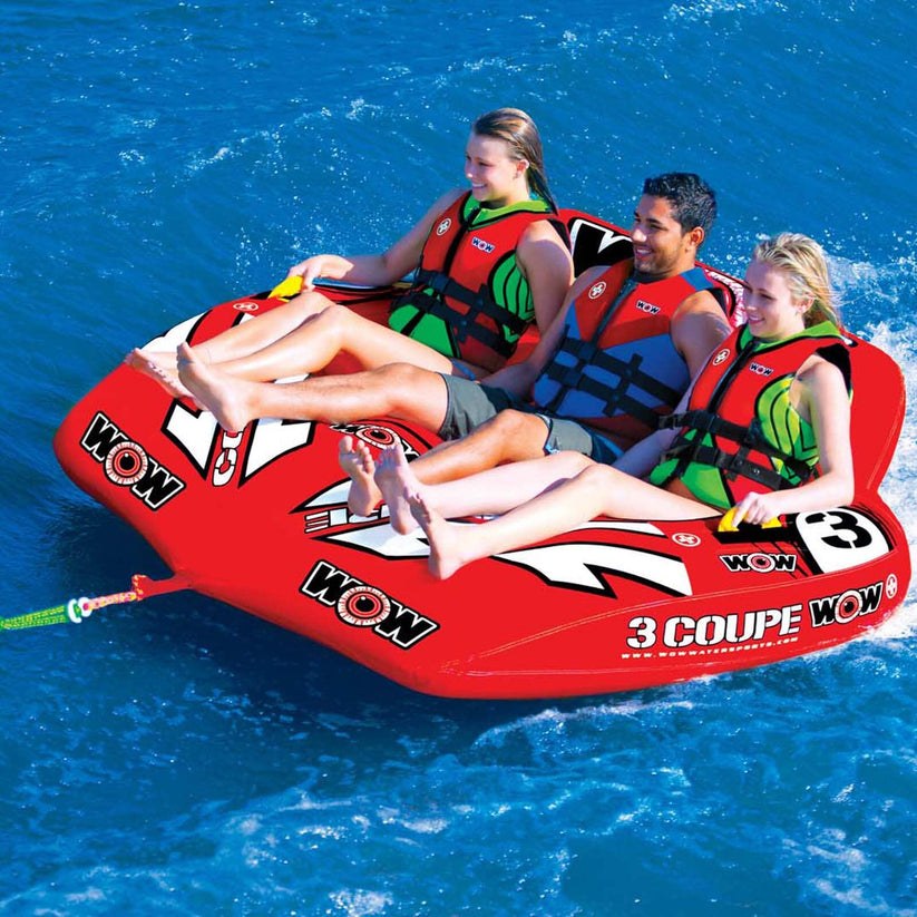 Wow Sports Towable Tube, Coupe, Cockpit Design, 1 to 3 Riders, Red, Nylon Cover with Zipper/ Heavy Duty PVC Bladder – 21-1080