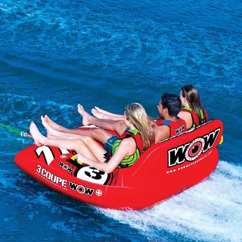 Wow Sports Towable Tube, Coupe, Cockpit Design, 1 to 3 Riders, Red, Nylon Cover with Zipper/ Heavy Duty PVC Bladder – 21-1080