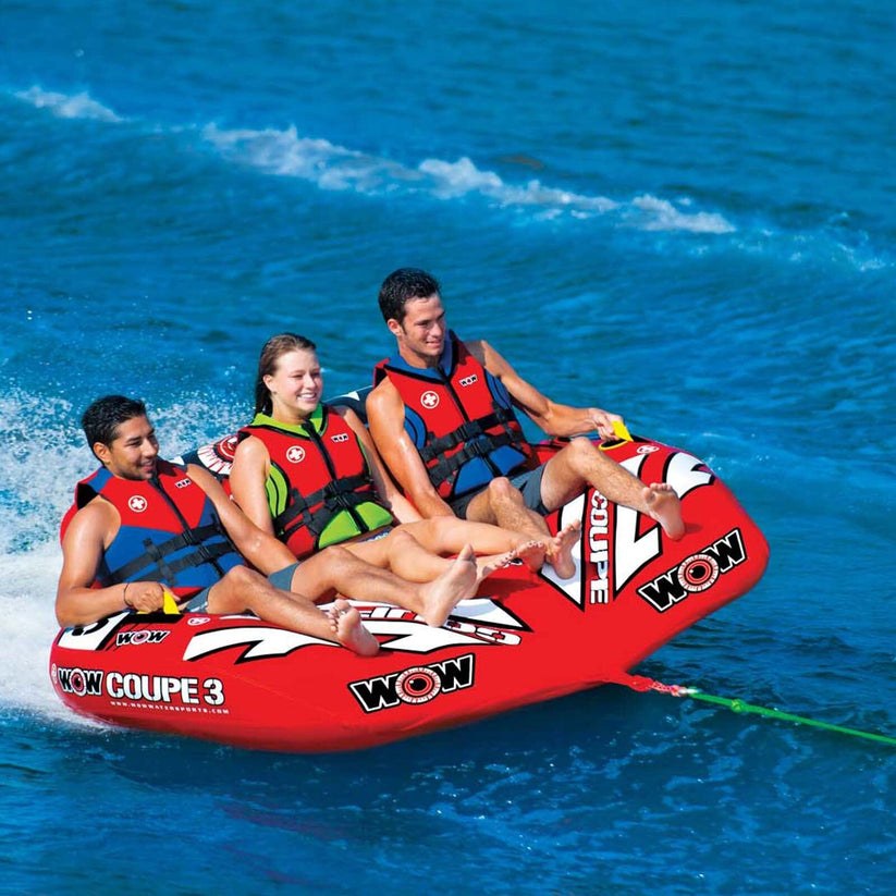 Wow Sports Towable Tube, Coupe, Cockpit Design, 1 to 3 Riders, Red, Nylon Cover with Zipper/ Heavy Duty PVC Bladder – 21-1080
