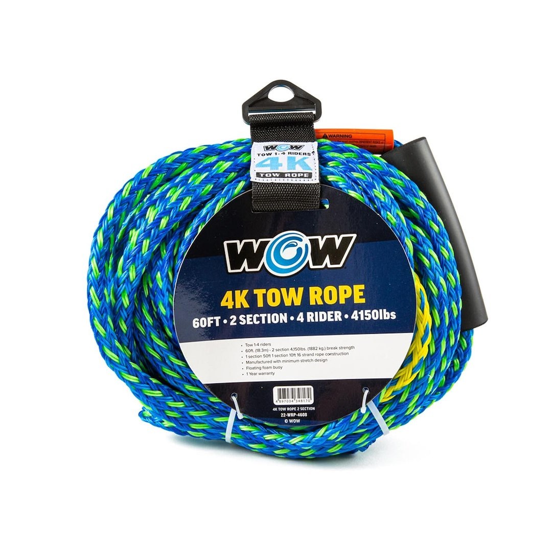Wow Sports Towable Tube Tow Rope, 4K, Use to Tow Towable Tube of 1 to 2 Riders, 4150 Pound Breaking Strength, 60 Foot Length – 22-WRP-4608