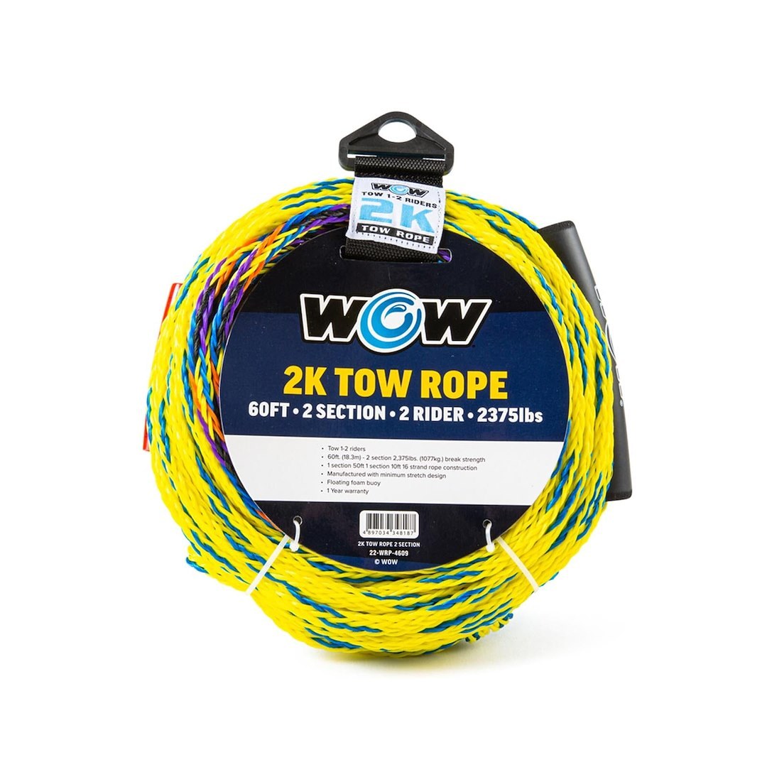 Wow Sports Towable Tube Tow Rope, 2K, Use to Tow Towable Tube of 1 to 2 Riders, 2375 Pound Breaking Strength, 60 Foot Length – 22-WRP-4609