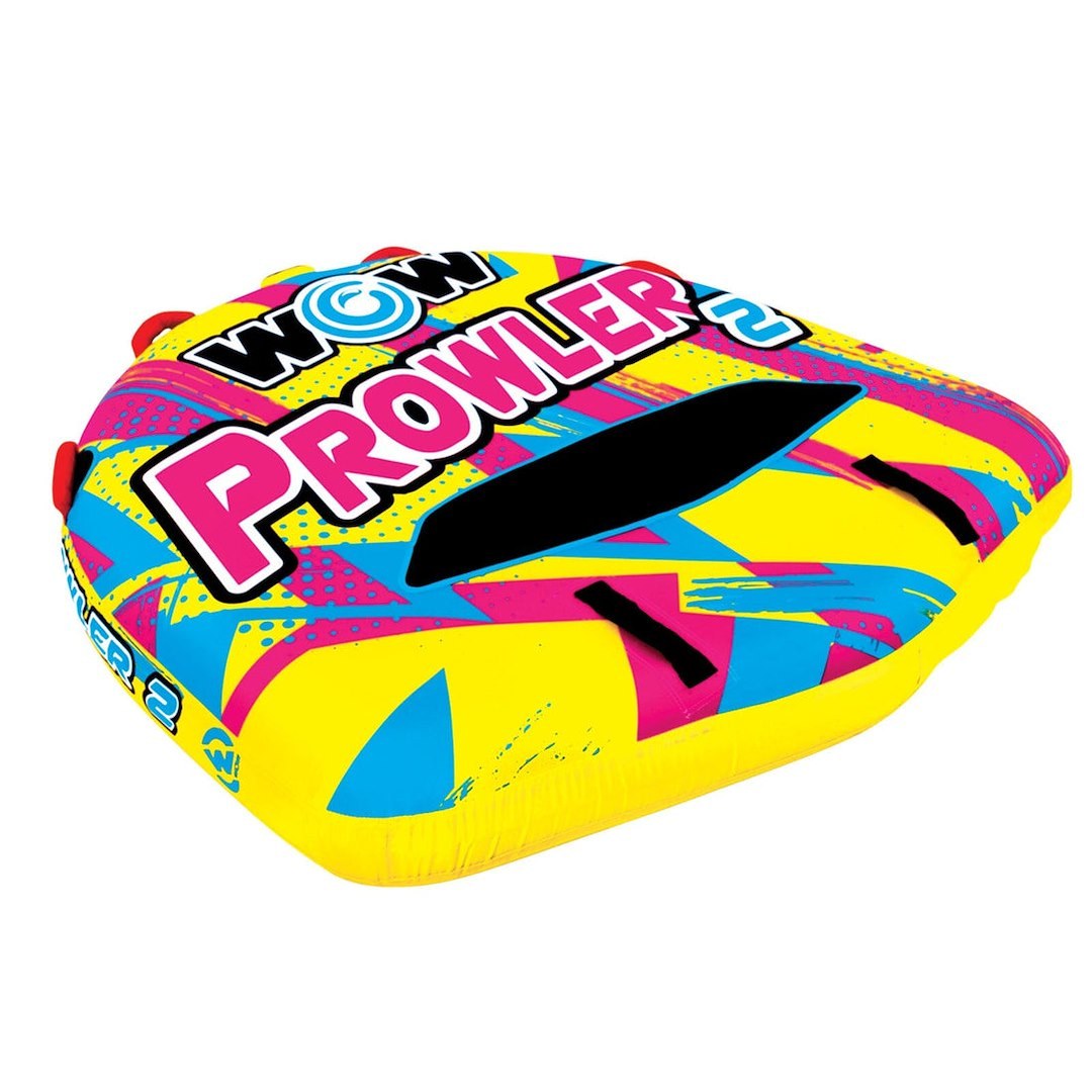 Wow Sports Towable Tube, Prowler, 1 to 2 Riders/ 340 Pound Load Capacity, Multi-Color, With 12 Volt Air Pump and Rope – 22-WTO-3991