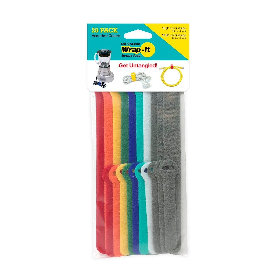 Wrap-It Wire Tie, Ten 4 Inch Length X 1/2 Inch Width/ Ten 8 Inch Length X 0.75 Inch Width Straps, Pack of 20 – 420-48M