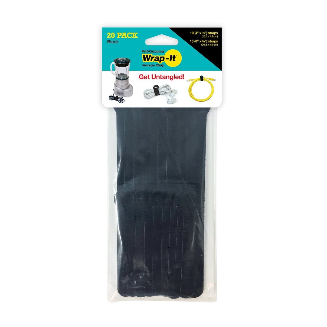 Wrap-It Wire Tie, Ten 4 Inch Length X 1/2 Inch Width/ Ten 8 Inch Length X 0.75 Inch Width Straps, Pack of 20 – 420-48M