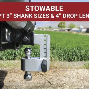 Weigh Safe Trailer Hitch Ball Mount, 180 Degree, Fits 2-1/2 Inch Receiver, 18500 Gross Trailer Weight, Turnover, Adjustable, Stowable – CTB10-2.5