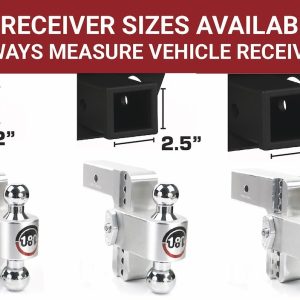 Weigh Safe Trailer Hitch Ball Mount, 180 Degree, Fits 2 Inch Receiver, 12500 Gross Trailer Weight, Turnover, Adjustable, Stowable – CTB6-2-KA