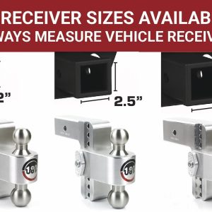 Weigh Safe Trailer Hitch Ball Mount, 180 Degree, Fits 2-1/2 Inch Receiver, 18500 Gross Trailer Weight, Turnover, Adjustable, Stowable – LTB6-2.5-KA
