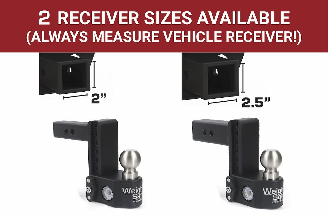 Weigh Safe Trailer Hitch Ball Mount, Fits 2-1/2 Inch Receiver, 18500 Gross Trailer Weight, Adjustable, Stowable Design – SWS8-2.5-KA
