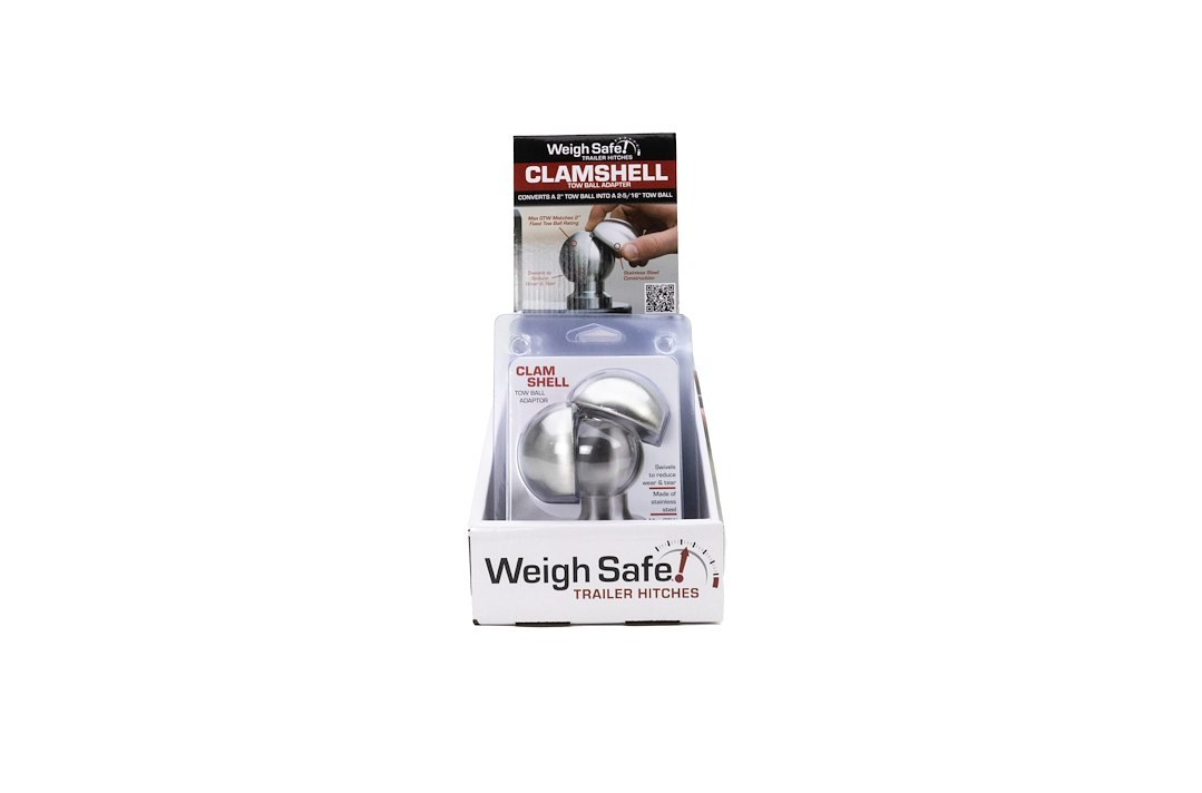 Weigh Safe Point of Purchase Display, Countertop, Clamshell Hitch Ball Adapter, Converts 2 Inch Ball to 2-5/16 Inch Ball – WS28
