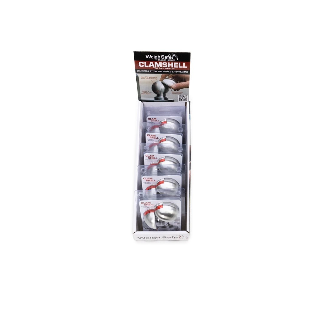 Weigh Safe Point of Purchase Display, Countertop, Clamshell Hitch Ball Adapter, Converts 2 Inch Ball to 2-5/16 Inch Ball – WS28
