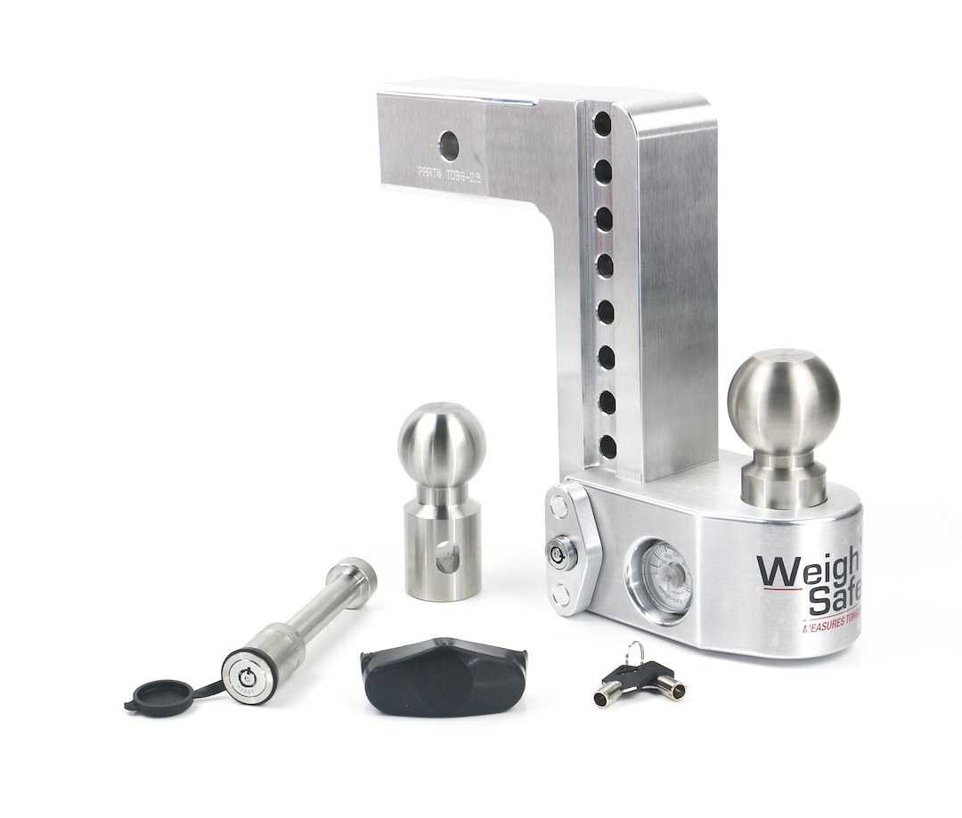 Weigh Safe Trailer Hitch Ball Mount, Fits 2-1/2 Inch Receiver, 18500 Gross Trailer Weight, Adjustable, Stowable, 8 Inch Drop/ 9 Inch Rise – WS8-2.5-KA
