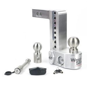 Weigh Safe Trailer Hitch Ball Mount, Fits 2 Inch Receiver, 12500 Gross Trailer Weight, Adjustable, Stowable, 8 Inch Drop/ 9 Inch Rise – WS8-2-KA