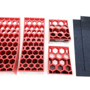 Weigh Safe Trailer Leveling Kit, Wheel Chock, With Curved Levelers/ Chocks/ and Non-Slip Mats, 29000 Pound Capacity, Orange, Polymer – WS-WLS