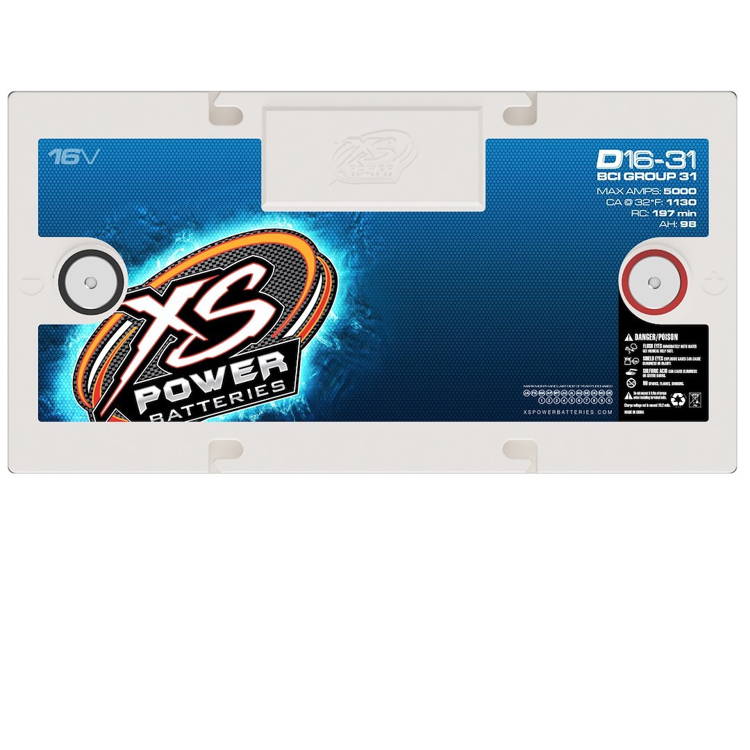 Xs Batteries Battery, D Series, Group 31, AGM Absorbed Glass Mat, 16 Volt, 5000 Max Amps, Top 587 Terminal, 12.99 Inch Length – D16-31