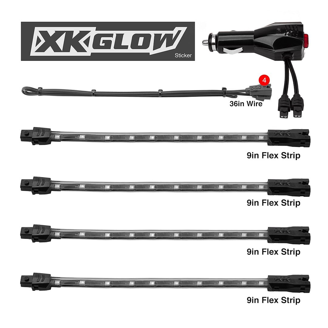 Xk Glow Multi Purpose Light – LED, 8 Inch Length, Flexible Light Strips, 12 Volt, Bracket Surface Mount, With Switch, Red Light – XK041004-R