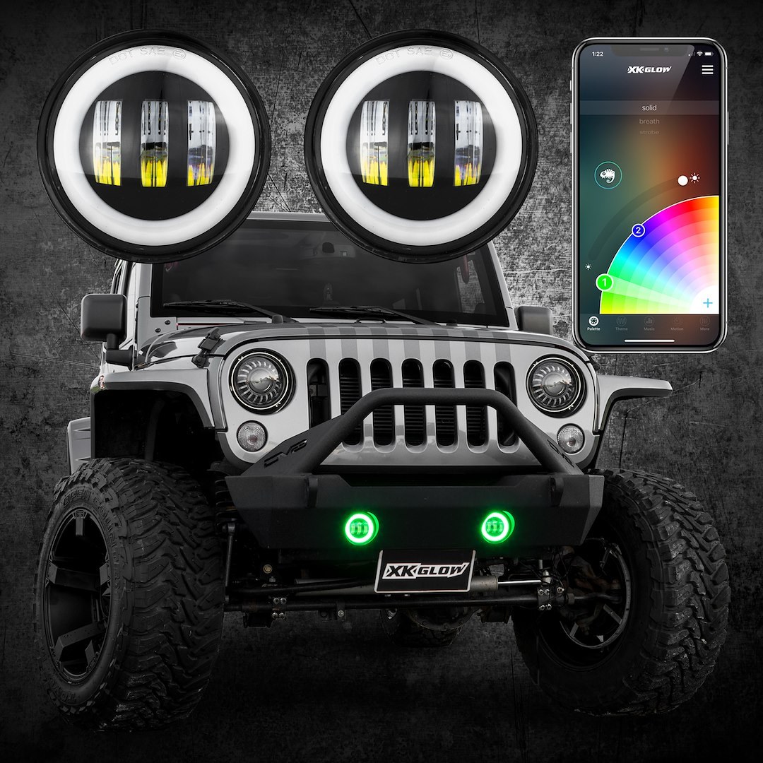 Xk Glow Driving/ Fog Light, LED Bulb, 4 Inch Round, 30 Watt Day Time Running Light/ 6 Watt Rgb Halo, Fog Beam – XK042010-B-JL