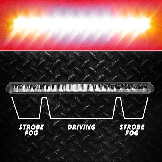 Xk Glow Light Bar, Razor Series, LED, 20 Inch Length, White and Amber, 40 Watt Fog Beam/ 24 Watt Strobe Beam/ 80 Watt High Beam – XK064020-DFS