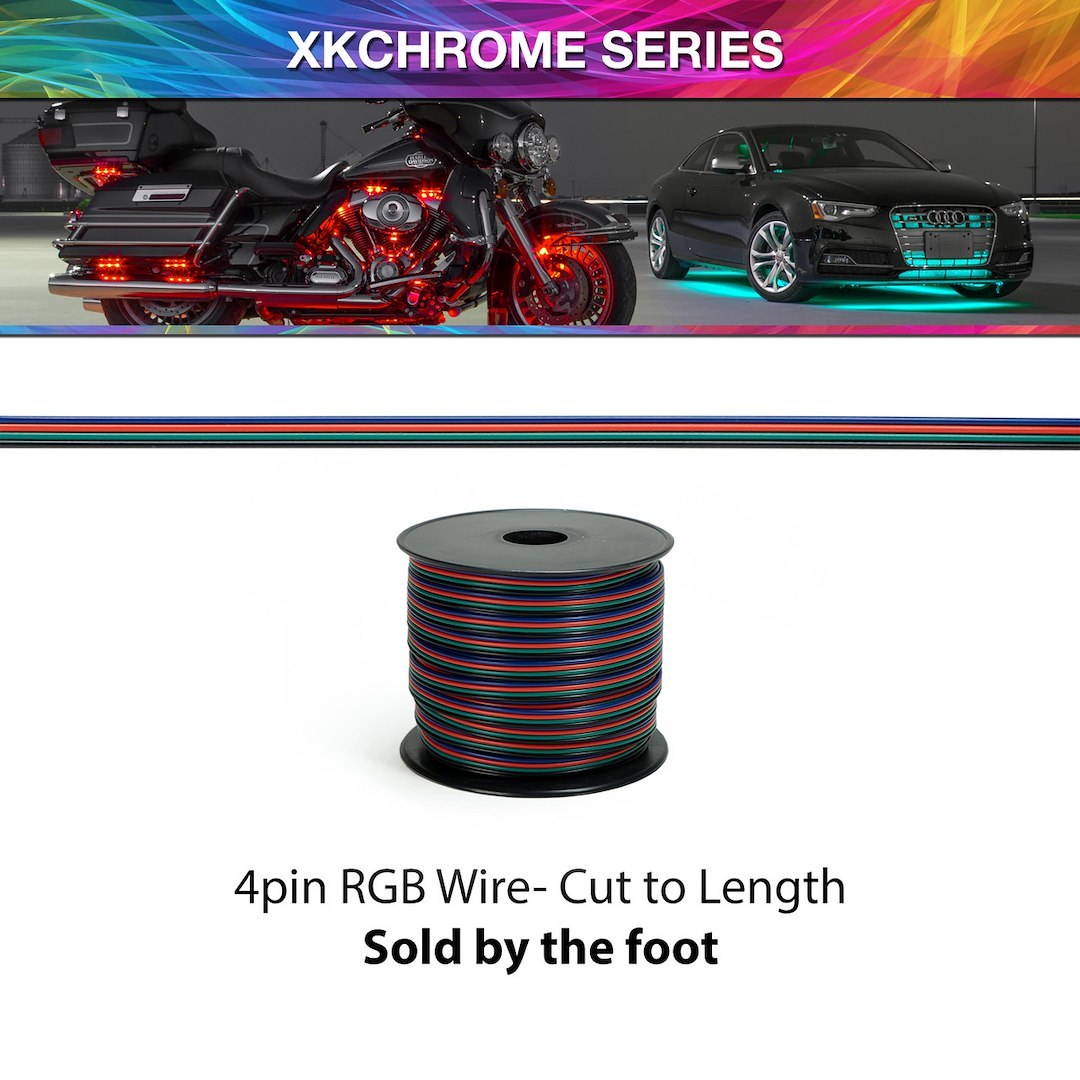 Xk Glow Rope Light Power Cable – LED, Xkchrome, 12 Volt 4 Pin Wire, 26 Awg, For Rgb LED Lights and Controllers, 1 Foot Length, Single – XK-4P-WIRE-1FT