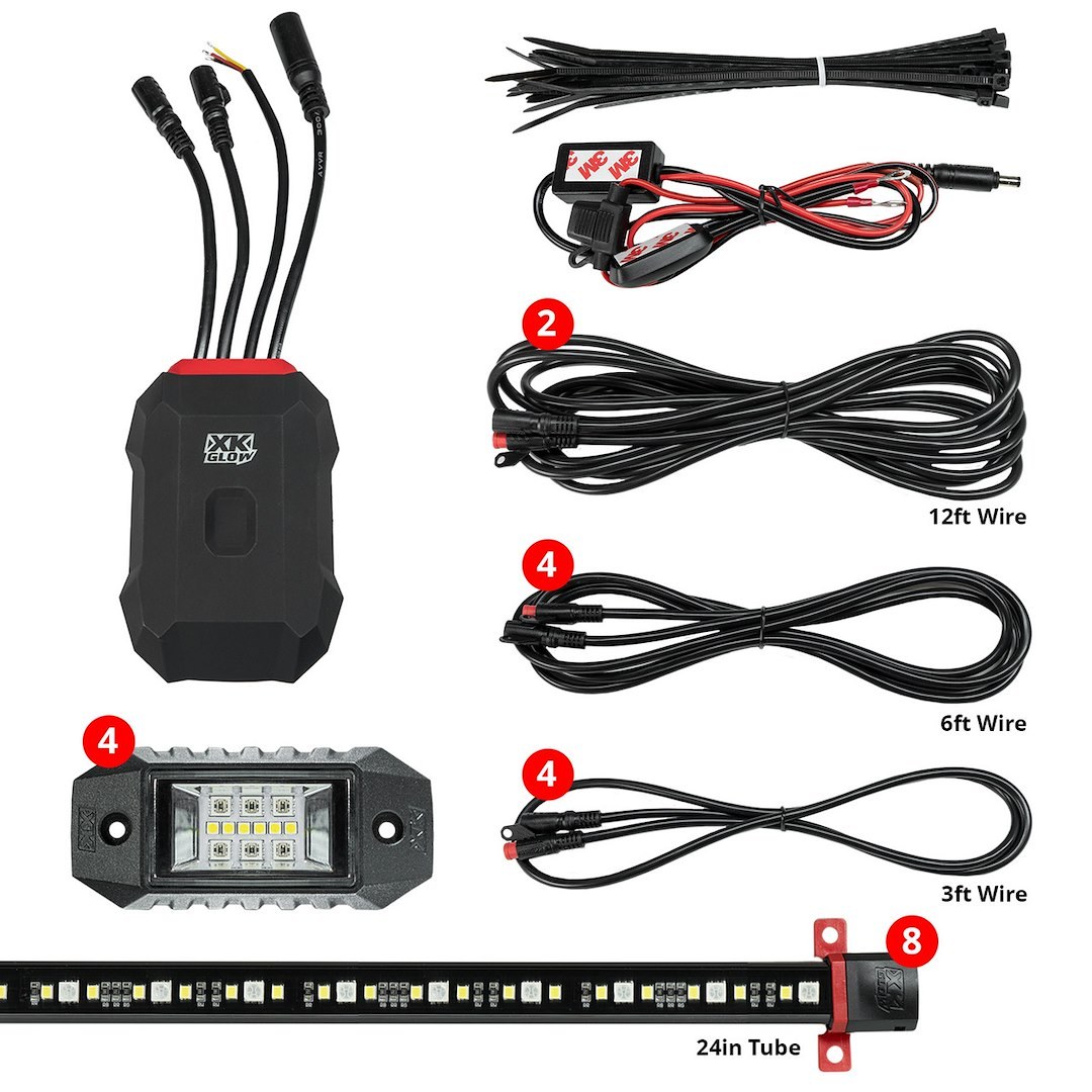 Xk Glow Underbody Light Kit, Xkalpha, Under Body Mount, LED, Over 16 Million Colors, 12 Volt DC, 5.4 Watt Per Light Pod – AP-CAR-ADV