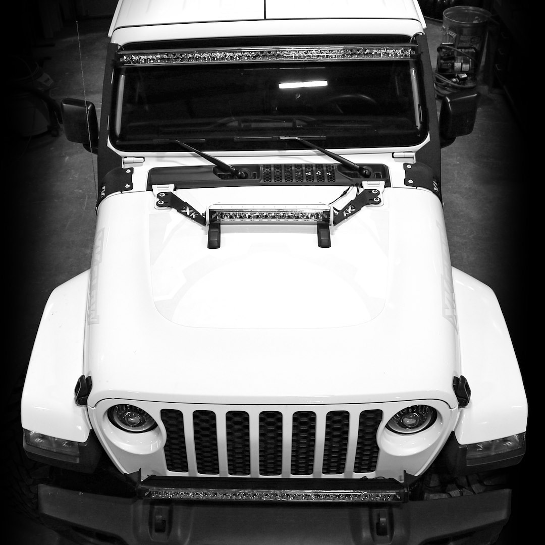 Xk Glow Light Bar Mounting Kit, Hood Mount, Mounts One Light Bar, Black, With Adapter Plate – XK-BRC-JK-H