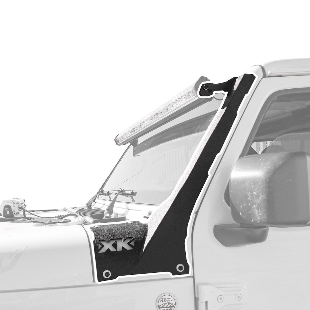 Xk Glow Light Bar Mounting Kit, A-Pillar Mount, Mounts to 50 Inch Light Bar, Powder Coated, Black, With Spacer Kit – XK-BRC-JL-APS